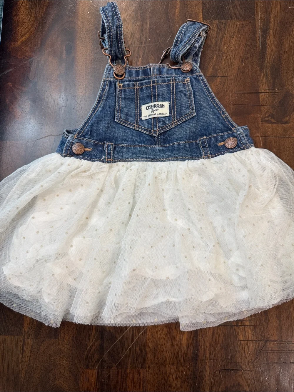 OshKosh B'gosh Denim & Cream Tulle Overall Dress for Kids